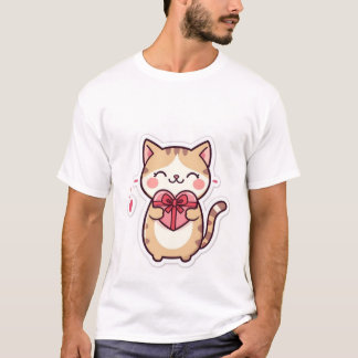Cute Kawaii Ginger Cat Holding Heart Gift Box  ✨💖 Tシャツ