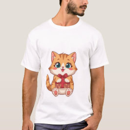 Cute Kawaii Ginger Cat Holding Red Gift Box  ✨🎁 Tシャツ