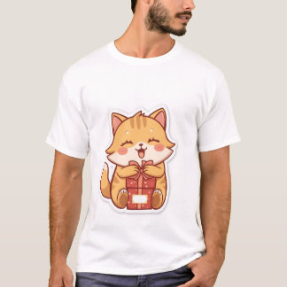 Cute Kawaii Ginger Cat Hugging Gift Box  ✨🎁 Tシャツ
