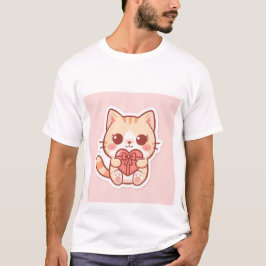 Cute Kawaii Ginger Cat Sitting with Heart Gift 💖 Tシャツ