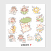 Cute Kawaii Girl and Bear Stickers シール (シート)