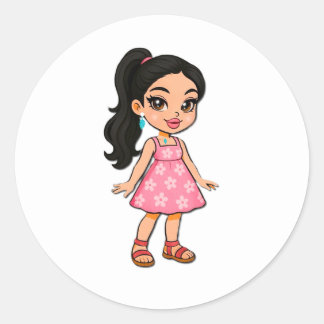 Cute Kawaii Girl Sticker | Pink Floral Dress Chibi ラウンドシール