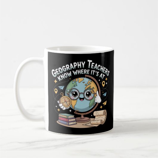 Cute Kawaii Globe with Compass – Funny Geography コーヒーマグカップ (左)