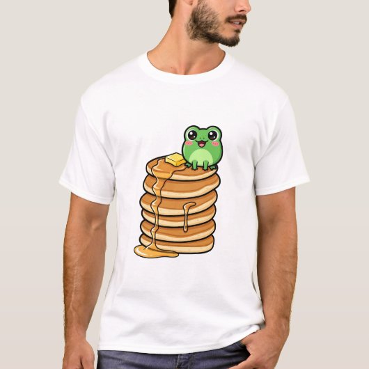 Cute Kawaii Green Frog Sitting on Giant Stack Tシャツ (正面)