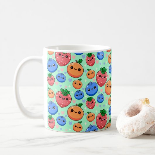 Cute Kawaii Green Orange Blue Fruit コーヒーマグカップ (ドーナツ)
