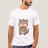 Cute Kawaii Grey Kitty Hugging Floral Gift Box ✨🎁 Tシャツ (正面)