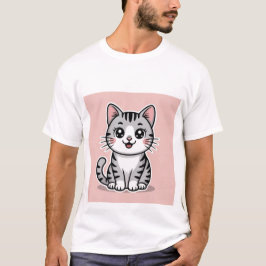 Cute Kawaii Grey Tabby Cat Smiling - Happy Kitten Tシャツ
