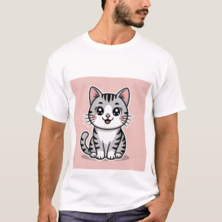 Cute Kawaii Grey Tabby Cat Smiling - Happy Kitten  Tシャツ