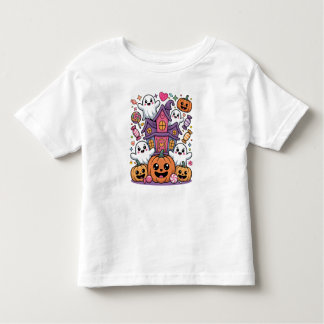 Cute Kawaii Halloween |  Happy Ghosts & Pumpkins トドラーTシャツ