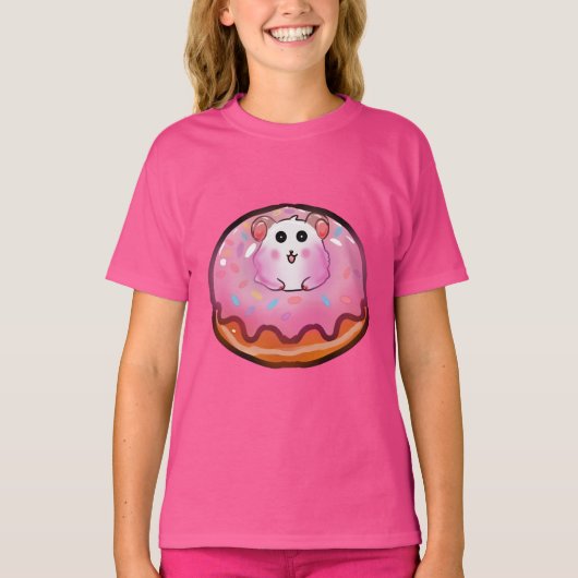 Cute Kawaii Hamster in Pink Frosted Donut Art Tシャツ (正面)