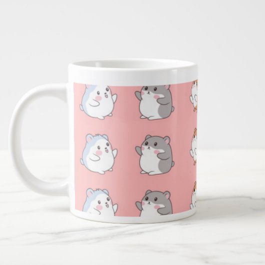 Cute Kawaii Hamster Pattern Coffee Mug - Pink Aest ジャンボコーヒーマグカップ (左)