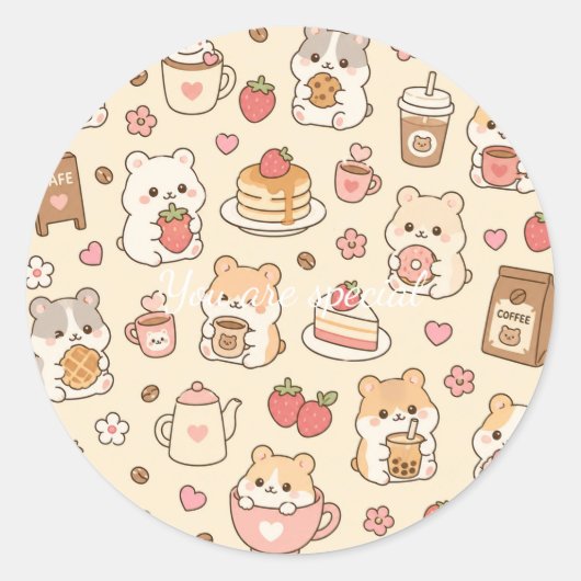 Cute Kawaii Hamster Pattern | Sweet Pastel ラウンドシール (正面)