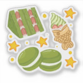 Cute Kawaii Hand-Drawn Matcha Sweets シール (正面)