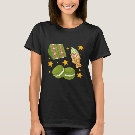 Cute Kawaii Hand-Drawn Matcha Sweets Tシャツ (正面)