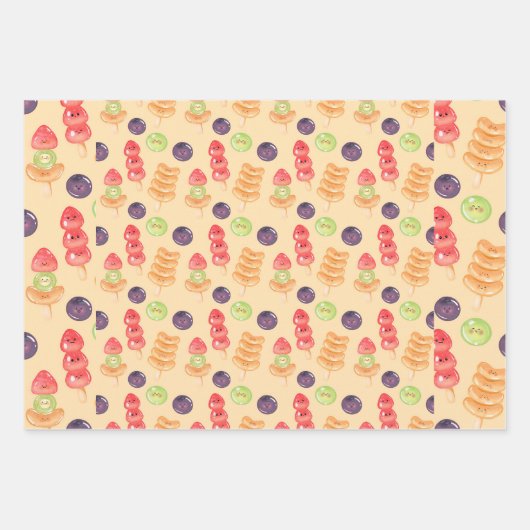 Cute Kawaii Hand-drawn Tanghulu Seamless Pattern ラッピングペーパーシート (正面)