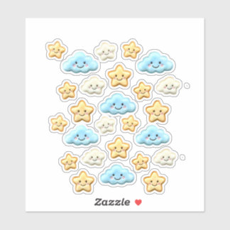 Cute Kawaii Happy Clouds & Stars Aesthetic Planner シール