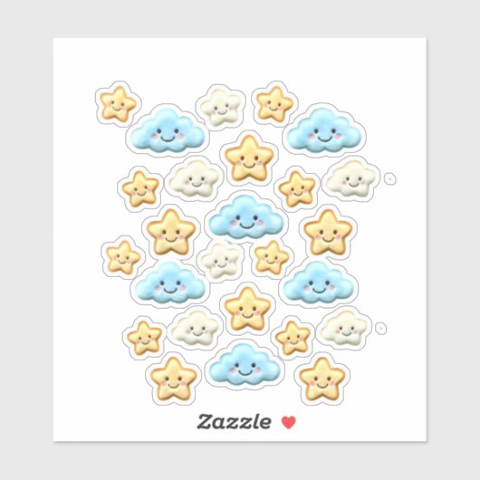 Cute Kawaii Happy Clouds & Stars Aesthetic Planner シール (シート)