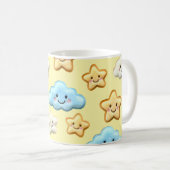 Cute Kawaii Happy Clouds & Stars Pattern Baby コーヒーマグカップ (正面右)