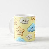 Cute Kawaii Happy Clouds & Stars Pattern Baby コーヒーマグカップ (正面左)