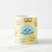 Cute Kawaii Happy Clouds & Stars Pattern Baby コーヒーマグカップ (中央)