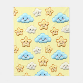 Cute Kawaii Happy Clouds & Stars Pattern Baby Nurs フリースブランケット