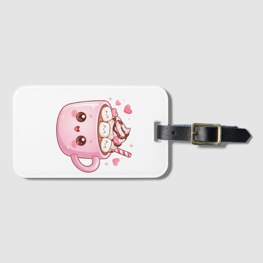 Cute Kawaii Hot Chocolate Mug with Marshmallows ラゲッジタグ (正面横)