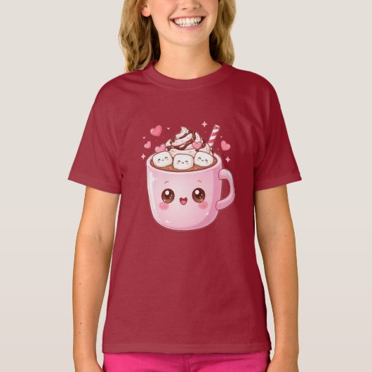 Cute Kawaii Hot Chocolate Mug with Marshmallows Tシャツ (正面)