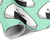 Cute Kawaii Japanese Onigiri Sushi Food Pattern ラッピングペーパー (ロールコーナー)