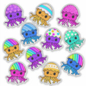 Cute Kawaii Jellyfish, Easter Egg, Sticker Sheet シール (正面)