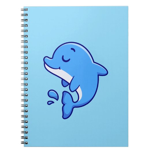 Cute Kawaii Jumping Dolphin Minimalist Illustratio ノートブック (正面)