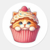 Cute Kawaii Kitten Cupcake Sweet Dessert Sticker ✨ ラウンドシール (正面)