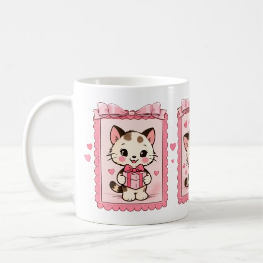 Cute Kawaii Kitten Love Mug コーヒーマグカップ (左)