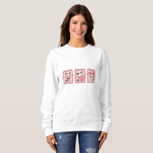 Cute Kawaii Kitten Love Sweatshirt スウェットシャツ (正面フル)