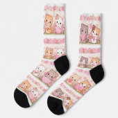 Cute Kawaii Kittens Pastel Floral ソックス (左)