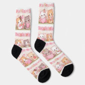 Cute Kawaii Kittens Pastel Floral ソックス (右)