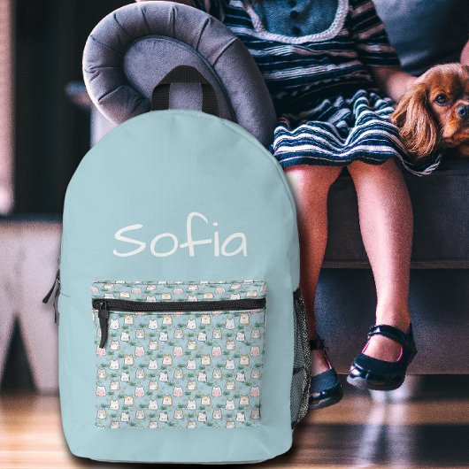 Cute kawaii kitty pattern azure blue name プリントバックパック