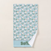 Cute kawaii kitty pattern green blue name バスタオルセット (ハンドタオル)