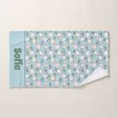 Cute kawaii kitty pattern green blue name バスタオルセット (ハンドタオル)
