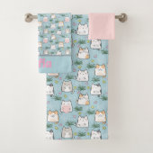 Cute kawaii kitty pattern pink blue name バスタオルセット (インサイチュ)