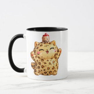 Cute Kawaii Leopard Cat with Boba Tea Mug マグカップ