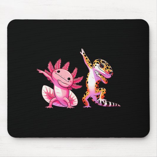 Cute Kawaii Leopard Gecko Dabbing Axolotl Friends マウスパッド (正面)