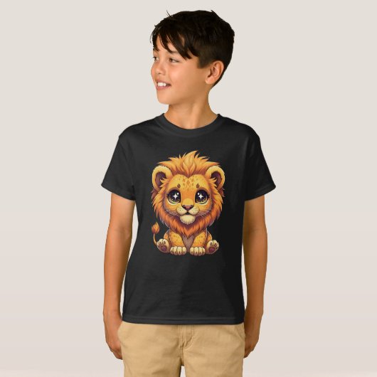  Cute Kawaii Lion Cub Illustration Tシャツ (正面フル)