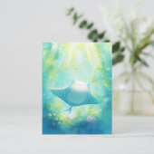 Cute Kawaii Manta Ray Sunlit Reef ポストカード (スタンド正面)