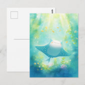 Cute Kawaii Manta Ray Sunlit Reef ポストカード (正面/裏面)