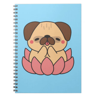 Cute Kawaii Meditating Pug Lotus Flower Zen Dog ノートブック