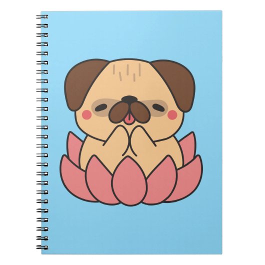 Cute Kawaii Meditating Pug Lotus Flower Zen Dog ノートブック (正面)