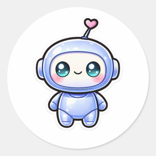 Cute Kawaii Mini Robot  ラウンドシール (正面)
