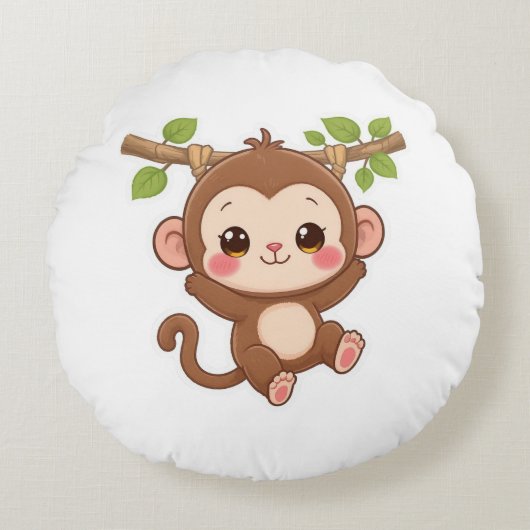 Cute Kawaii Monkey ラウンドクッション (正面)