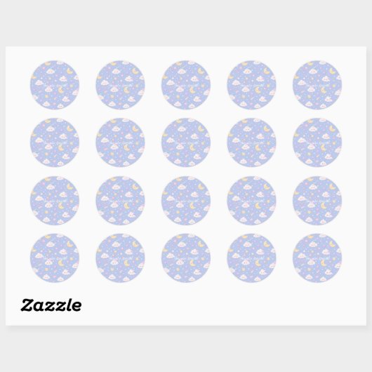 Cute Kawaii Moon & Clouds Pattern | Dreamy Pastel  ラウンドシール (シート)