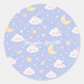 Cute Kawaii Moon & Clouds Pattern | Dreamy Pastel ラウンドシール (正面)